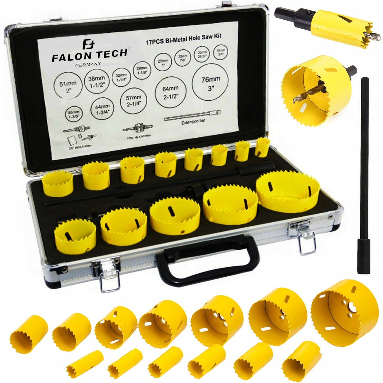 Набір коронок по металу та дереву bi-metal 17шт в металевому кейсі B10336/1, фото 1