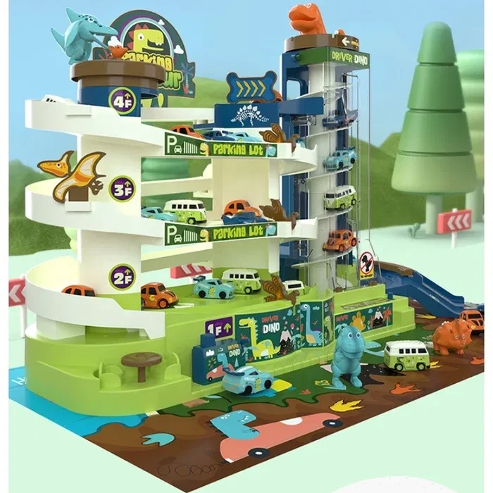 Гараж Трек Парковка 3 поверхи, ліфт, машинки, Dinosaur Track T103-66A, фото 1