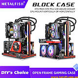 Алюмінієвий відкритий корпус open frame для комп’ютера материнських плат atx matx з горизонтальним кріпленням відеокарти, фото 5