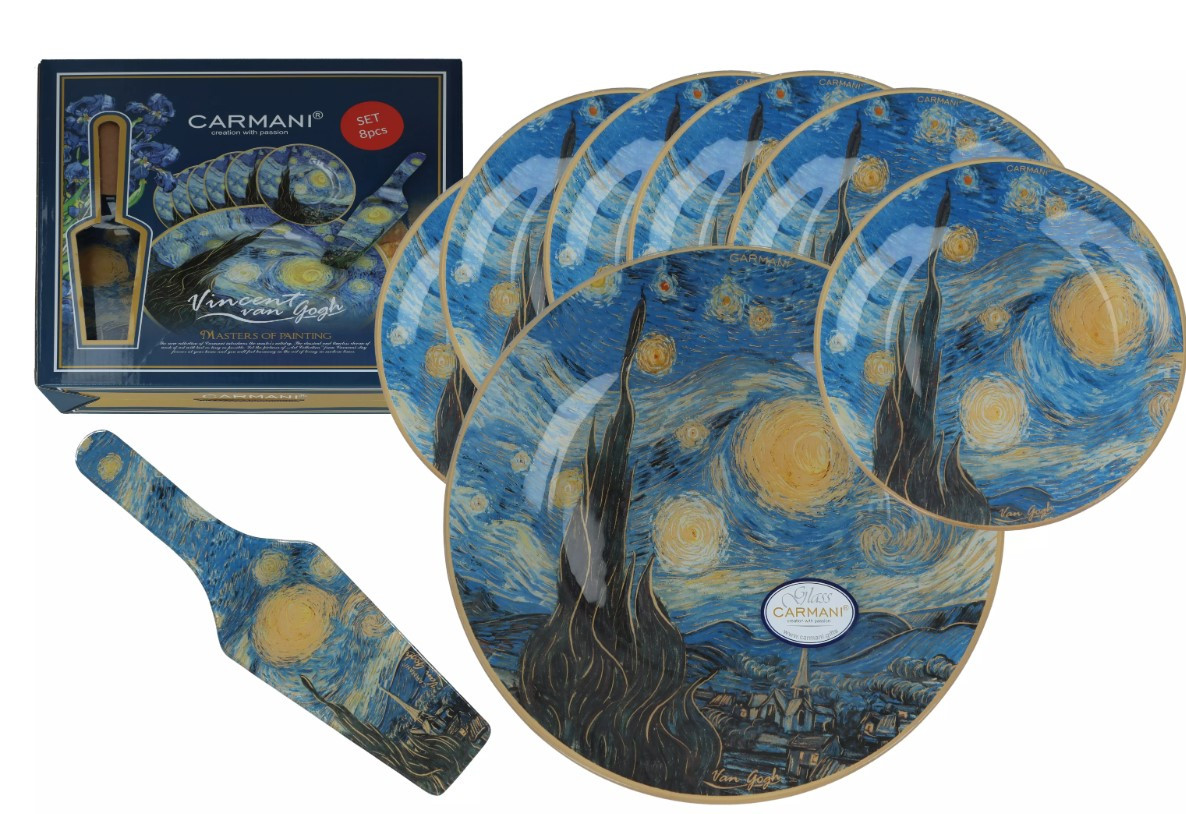 Набір десертний Carmani  Ван Гог Зоряна ніч: блюдо 1 шт, десертні тарілки 6 шт, лопатка 1 шт (198-7551), фото 1