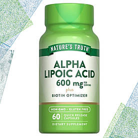 Nature's Truth Alpha Lipoic Acid 600 мг на порцію plus Biotin 60 капсул (Альфа-ліпоєва кислота + Біотин)