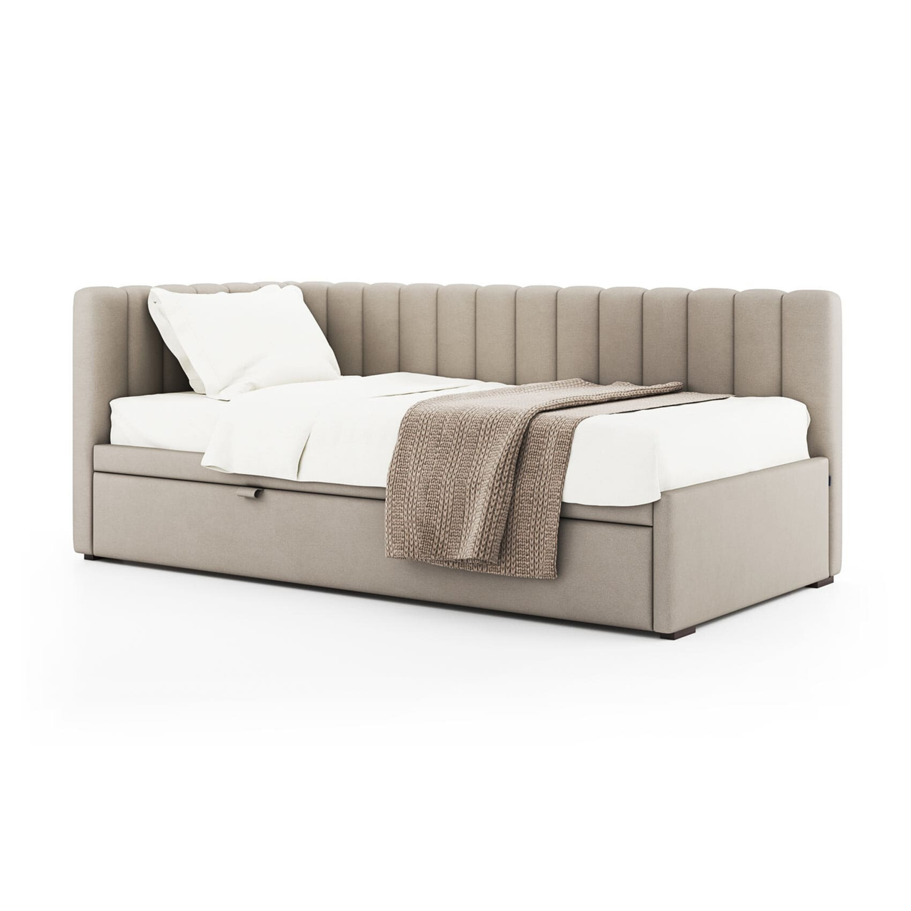 Кутове дитяче ліжко м'яке MeBelle NIA 80х190 см для хлопчика, дівчинки, підлітків, світлий бежевий, молочний, сірий велюр