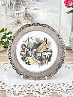 Колекційна настінна порцелянова тарілка в рельєфній рамці, олово, порцеляна, Німеччина