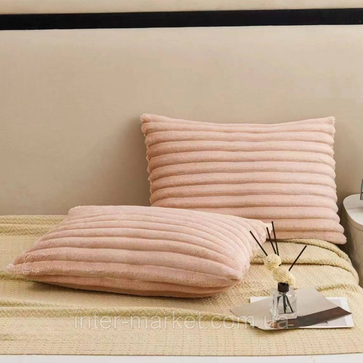 Наволочки шарпей на замку 50х70, Комплект із 2-х пудрових наволочок шарпей полоска, фото 1