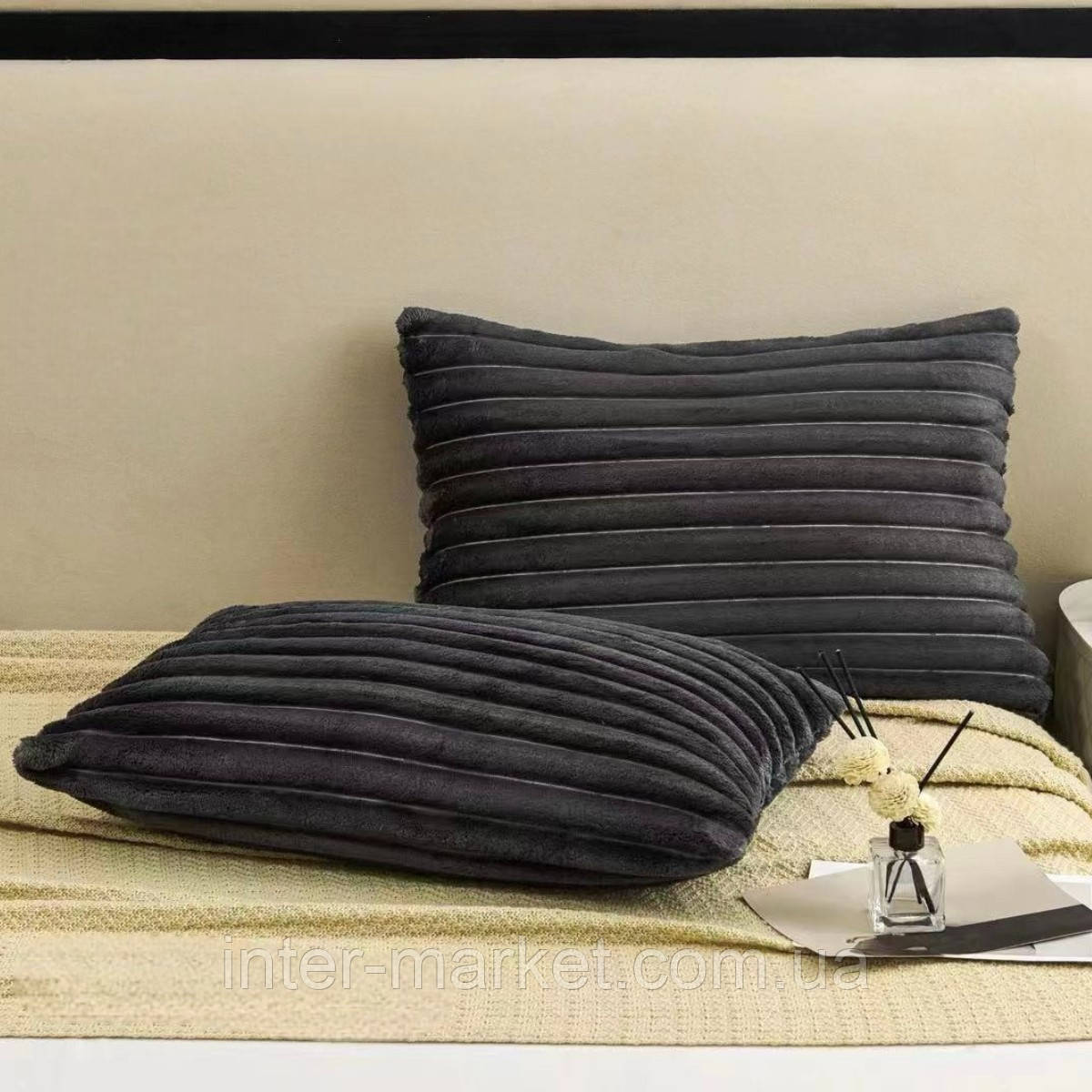 Наволочки шарпей на замку 50х70, Комплект із 2-х графітових наволочок шарпей полоска, фото 1