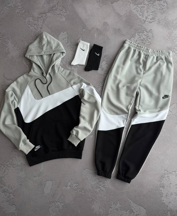 Спортивний костюм Nike Найк чорно-сірий худі штани з капюшоном чоловічий жіночий комплект двійка весна осінь, фото 1