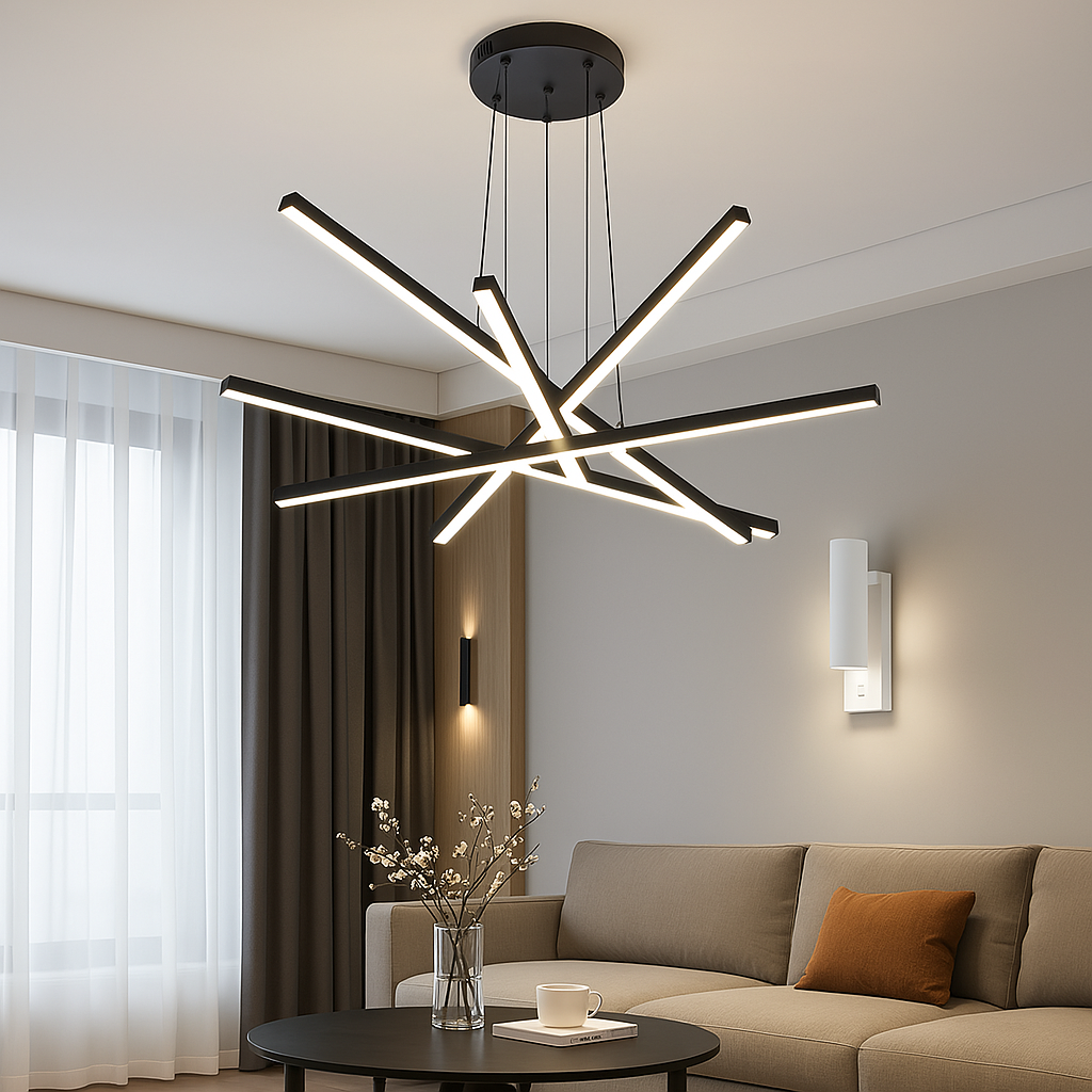 Люстра підвісна кругла до 18 м² чорна 67 Вт LED нейтральне світло MD220505/5BK, фото 1