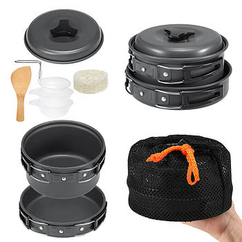 Набір туристичного посуду на 2 особи DS-200 / Алюмінієвий кемпінговий набір посуду / Похідний посуд