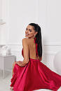Вечірня бордова коротка сукня атласна з пишною спідницею та відкритою спиною, фото 2