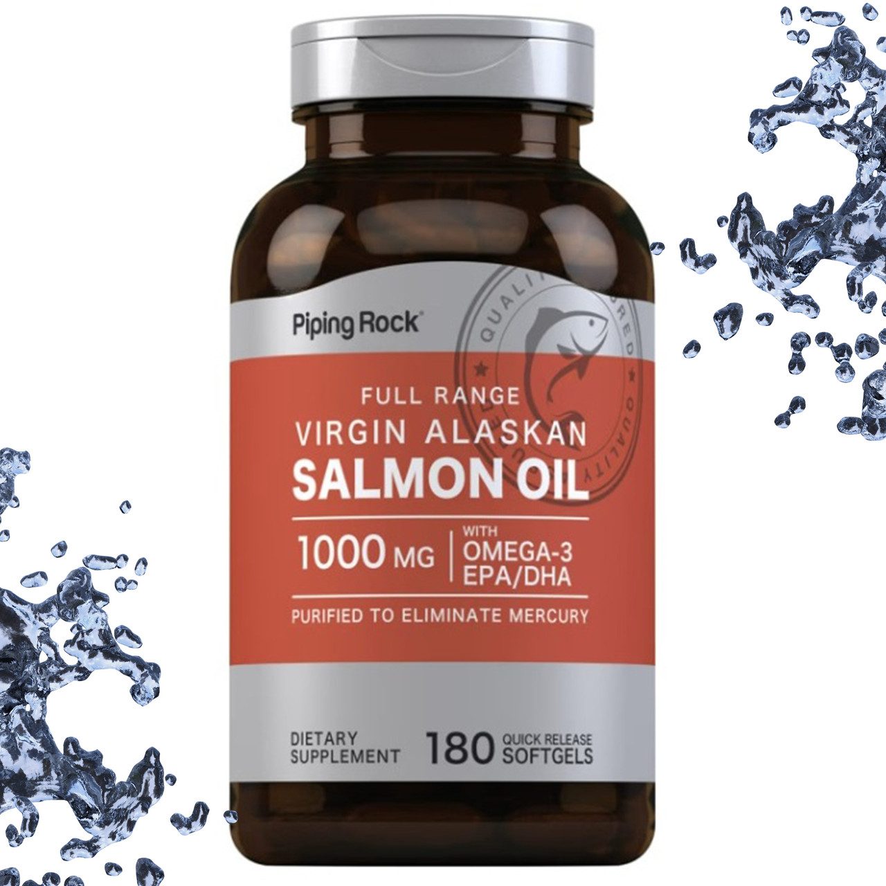 Масло лосося Piping Rock Virgin Alaskan Salmon Oil 1000 мкг 180 гелевих капсул