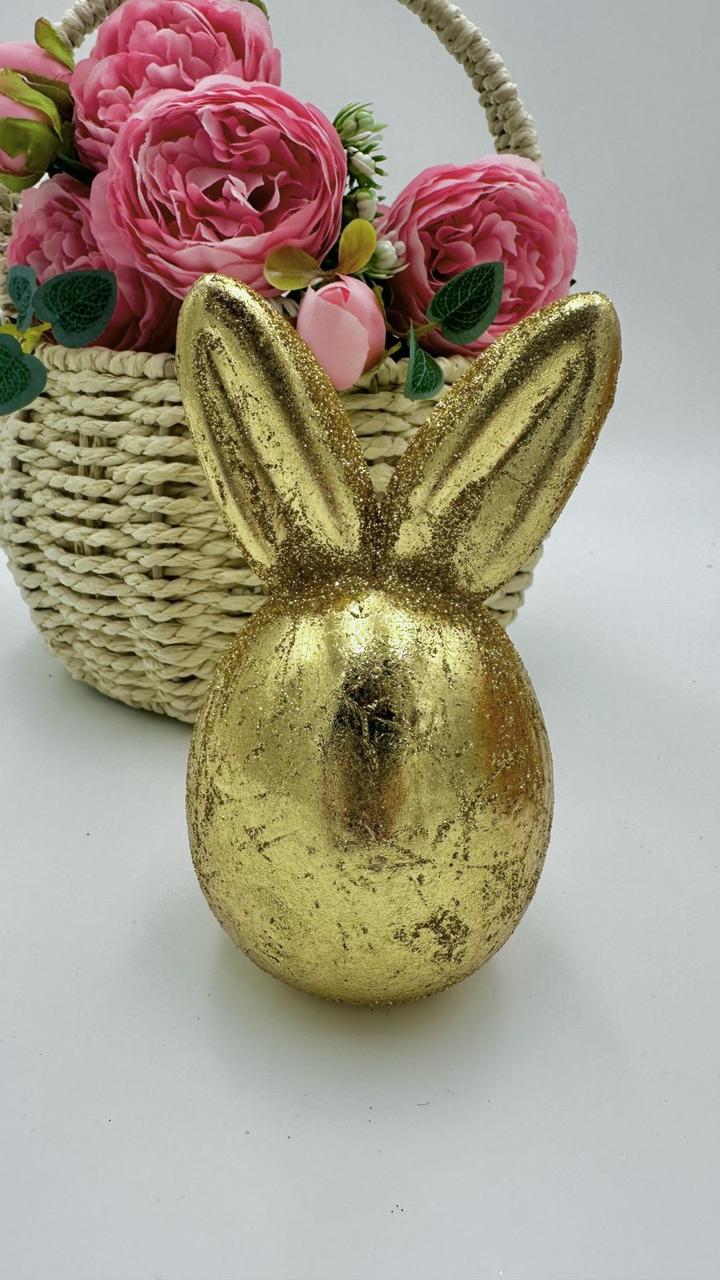 Великодній декор Кролик 7 х 13 см в блискітках Колір - золото, фото 1