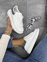 Крипери кросівки кеди Білі з блакитною замшевою вставкою на високій підошві жіночі демісезон