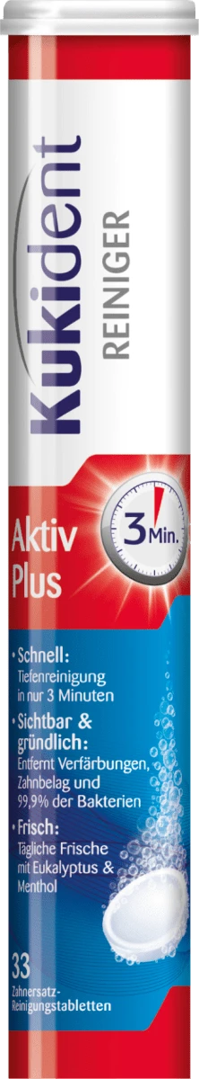 Шипучі таблетки для чищення зубних протезів Kukident Gebissreiniger Aktiv Plus, 33 шт.