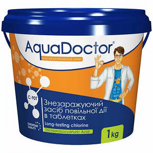 Хімія для басейну AquaDoctor C-90T 1кг (хлор повільної дії у таблетках)