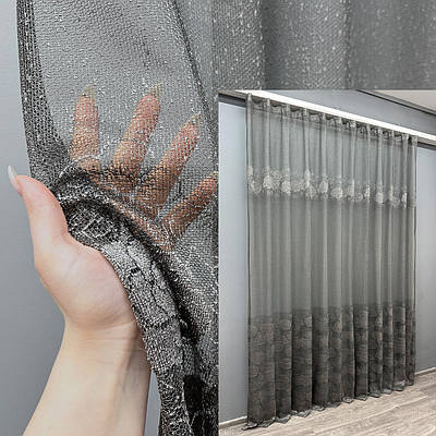 Готова тюль (3х2,7м) жакард, колекція "Greta". Колір графітовий. Код 1640т 42-0602