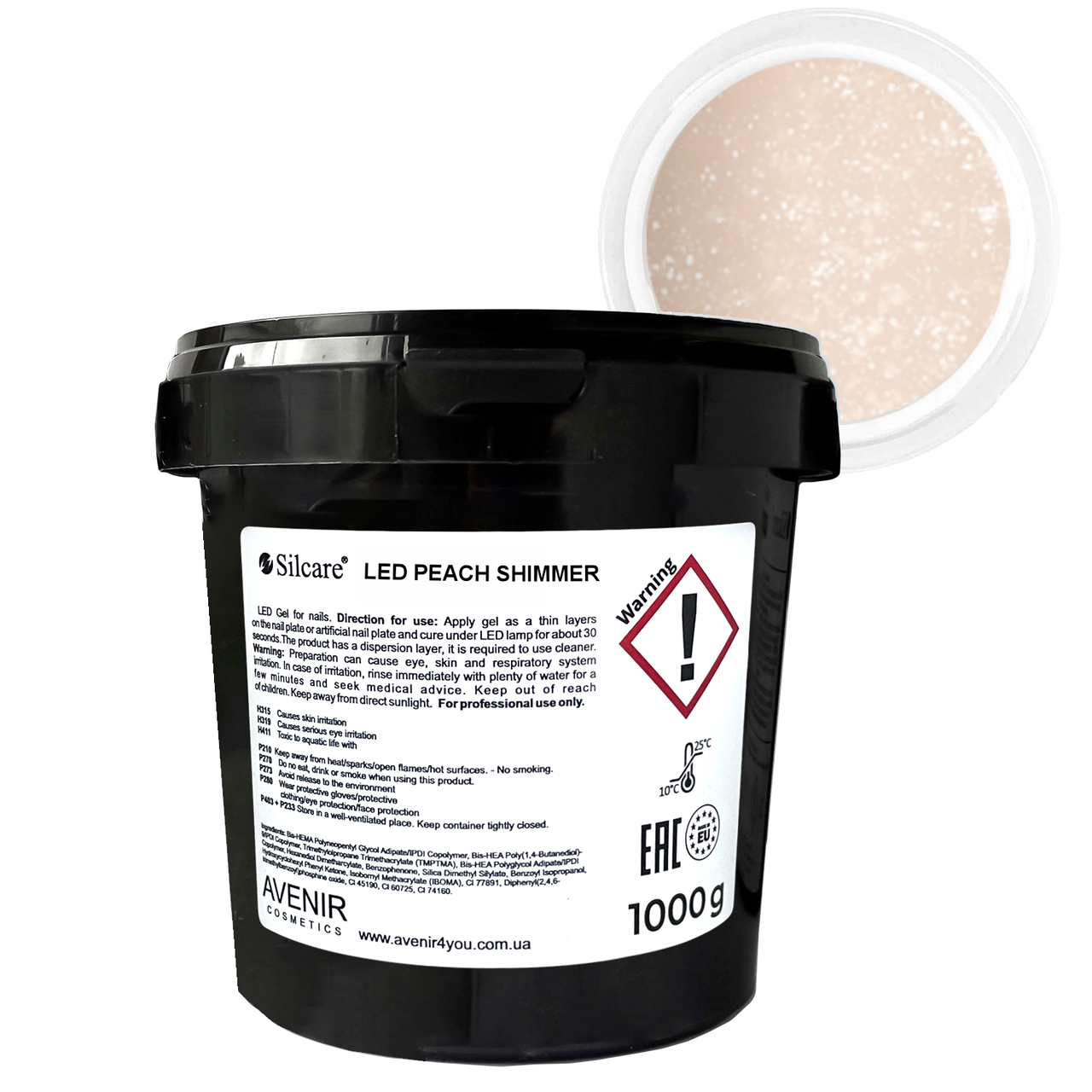 Гель для нарощування Silcare Силкар LED Peach Shimmer (з шимером) 1 кг (BP free)