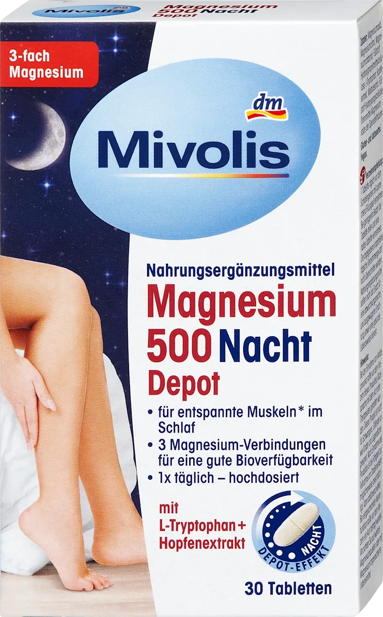 Біологічно активна добавка Mivolis Magnesium 500 Nacht, 30 шт.