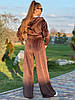 Жіночий костюм з велюру кофта на змійці з капюшоном та штани-палаццо Шоколад, фото 6