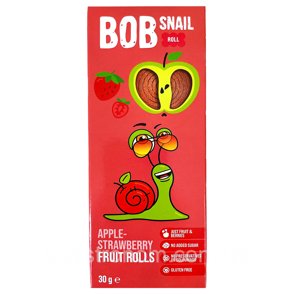 Цукерки натуральні яблуко-полуниця Равлик Боб Bob snail 30g 24шт/ящ (Код: 00-00017492)
