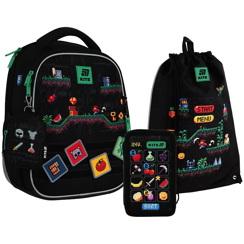 Шкільний набір Kite Education Pixel Game SET_K25-555S-4 (рюкзак, пенал, сумка) 115 - 130 см