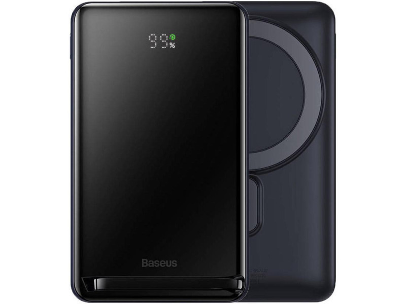 Зовнішній акумулятор (Power Bank) BASEUS Power Bank Magnetic Bracket Wireless 10000mAh 20W Black (PPCX000003)
