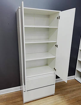 Шафа біла без ручок з полицями та висувними ящиками