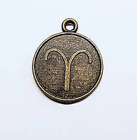 Підвіски металеві Finding Кулон круглий знак зодіаку двосторонній Овен Антична бронза 21.5 мм x 18 мм