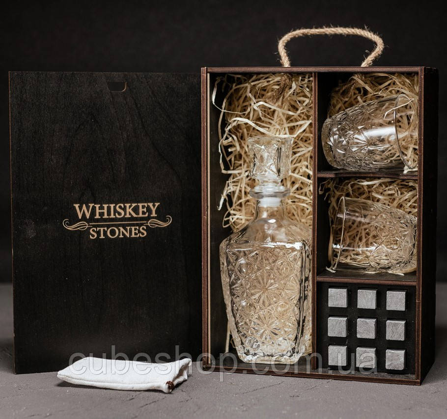 Набір для віскі Dedalo №7 (2 склянки, графін, 9 каменів для віскі, щипці), фото 1