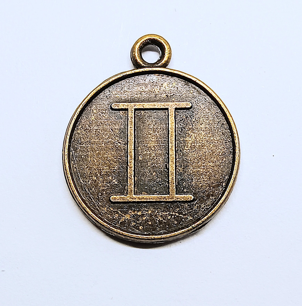 Підвіски металеві Finding Кулон круглий знак зодіаку двосторонній Близнюки Антична бронза 21.5 мм x 18 мм