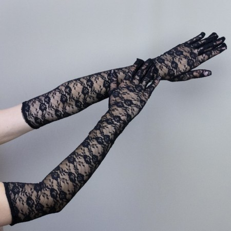 Рукавички мереживні довгі 55см чорні ажурні АВС