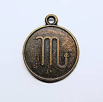 Підвіски металеві Finding Кулон круглий знак зодіаку двосторонній Скорпіон Антична бронза 21.5 мм x 18 мм