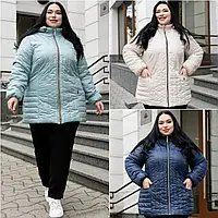 Жіночі демісезонні куртки мод 08-мк Жіноча демісезонна стьобана куртка батал із капюшоном