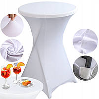 Еластична скатертина чохол Heckermann для столу кейтерингу та банкетів зі спандексу 80 x 110 см кругла біла
