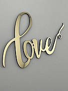 Дзеркальний топер Love бічний золотий - напис на торт, для подарунка, фотозони