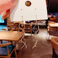 Сережки протяжки жіночі спіралі | довгі сережки «Хвилі» | мінімалізм