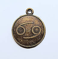 Підвіски металеві Finding Кулон круглий знак зодіаку двосторонній Рак Антична бронза 21.5 мм x 18 мм