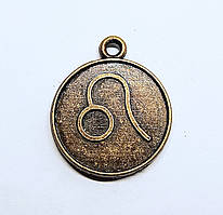 Підвіски металеві Finding Кулон круглий знак зодіаку двосторонній Лев Антична бронза 21.5 мм x 18 мм
