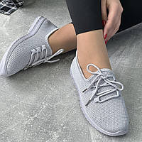 36 р. Кросівки жіночі сірі на шнурівки літо з сіткою (1212073)