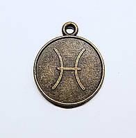 Підвіски металеві Finding Кулон круглий знак зодіаку двосторонній Риби Антична бронза 21.5 мм x 18 мм