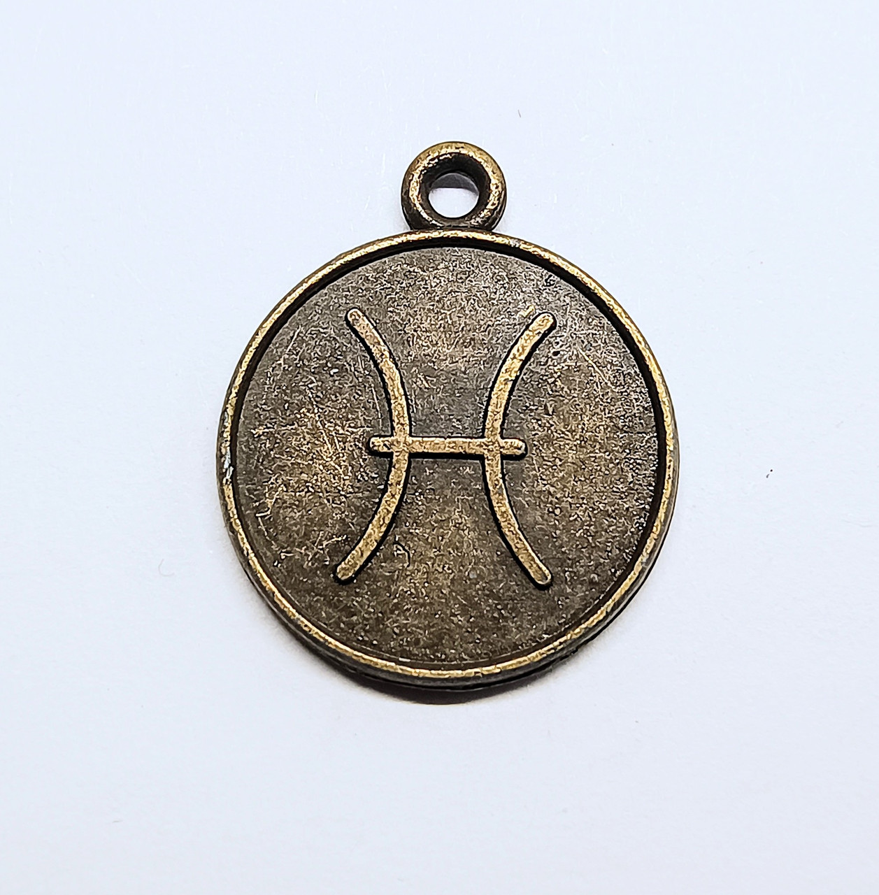 Підвіски металеві Finding Кулон круглий знак зодіаку двосторонній Риби Антична бронза 21.5 мм x 18 мм