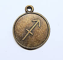 Підвіски металеві Finding Кулон круглий знак зодіаку двосторонній Стрілець Антична бронза 21.5 мм x 18 мм