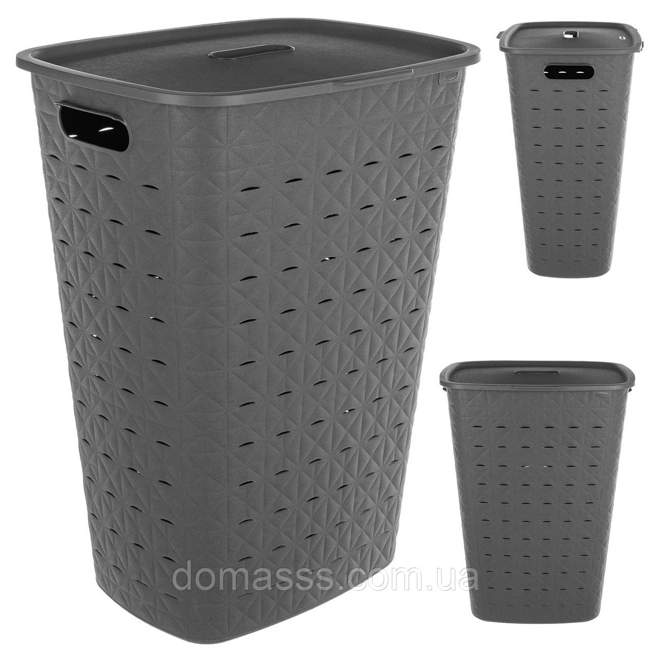Кошик для білизни Curver Softex 56L (00571) сірий, з ручками та кришкою