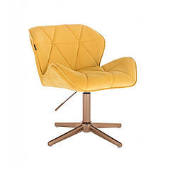 Перукарське крісло на пневматиці HR111C золота опора велюр жовтий