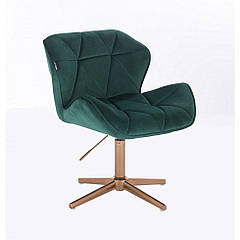 Перукарське крісло на пневматиці HR111C золота опора зелений велюр