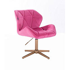 Перукарське крісло на пневматиці HR111C золота опора велюр малиновий