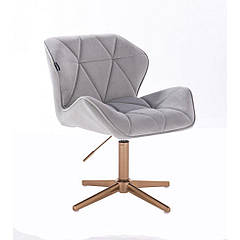 Перукарське крісло на пневматиці HR111C золота опора сірий велюр