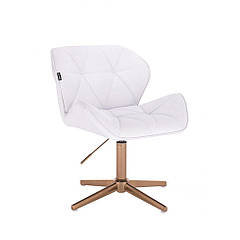 Перукарське крісло на пневматиці HR111C золота опора кожзам білий