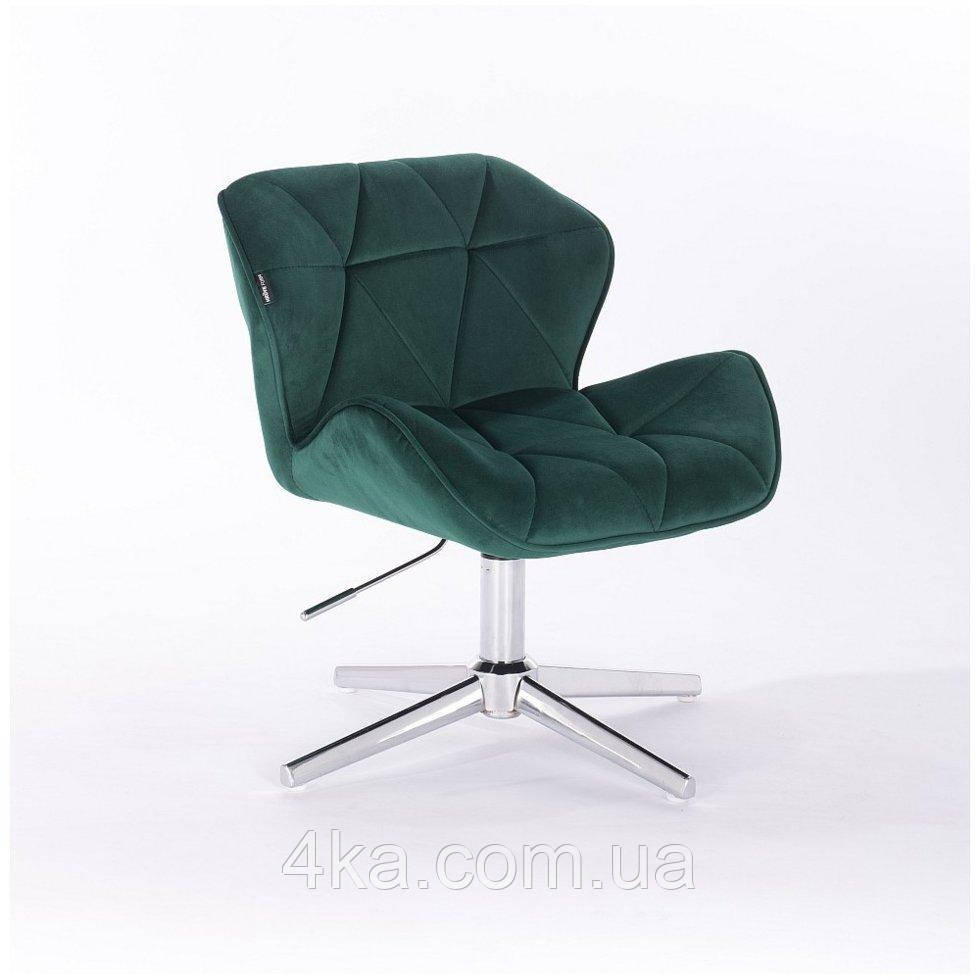 Перукарське крісло на пневматиці HR111C хром опора зелений велюр