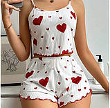 Піжама жіноча літня в рубчик сердечки L біла (PZser-L), фото 4