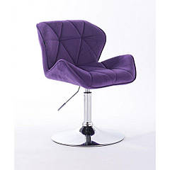 Перукарське крісло на пневматиці HR111N хром опора велюр бузковий